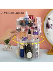 1 Piece 360° Rotating Large Capacity Makeup Organizer, Ultimate Skin Care And Cosmetic Display Case With Brush Holder And Perfume Tray, Multi-Functional Swivel Shelf Perfect For Holiday Gifting, Vanity And Bathroom Countertop Organization, Ideal For Christmas, Thanksgiving, New Year, And Valentine's Day, Enhance Your Beauty Routine With Stylish And Practical Storage Solutions - Clear - View 7
