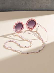 1pc Children Pink Daisy Decor Fashionable Glasses And 1pc Pink Faux Pearl Glasses Chain