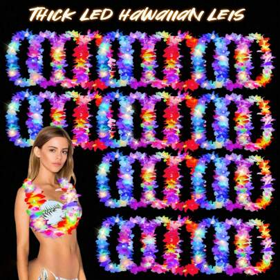 Upgrade LED Hawaiian Leis Luau Light Up Lei Floral Glow Necklace Leis For Beach Themed Party Supplies Wedding Favors Halloween Christmas Decor