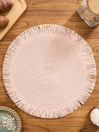 Set de 1/4/6/12 individuales redondos tejidos de papel color rosa romántico, estilo nórdico minimalista para el hogar, cocina, decoración, adecuado para fiestas, cumpleaños, bodas, sesiones fotográficas (Nota: El material es de papel y no se puede lavar)