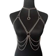 A Fashionable Women's  Chain Loop With Choker And Multi-Layer Fringe Sexy Body Chain, Perfect For Summer Outfits. - Silver - View 6