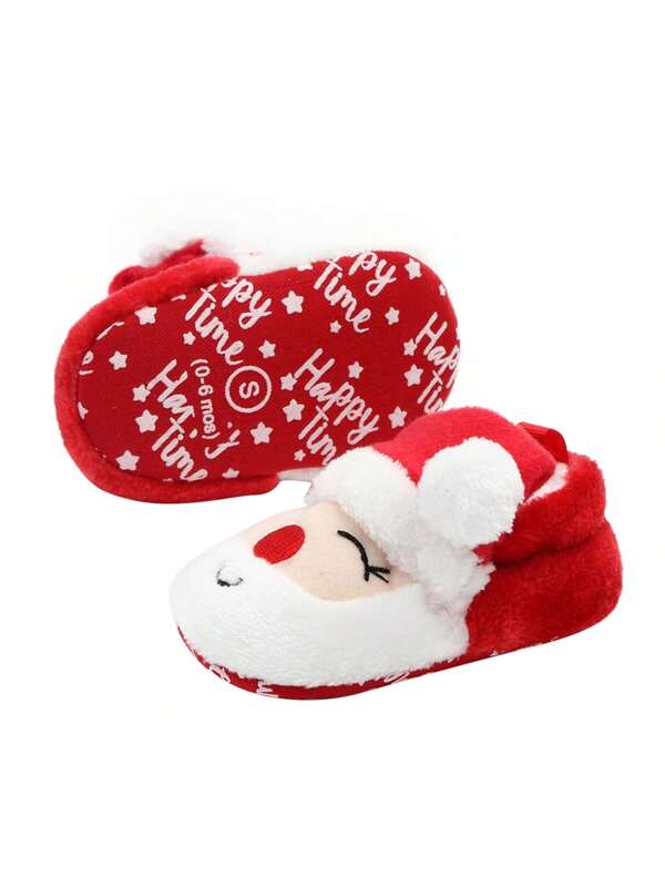 Newborn Baby Christmas Shoes Santa Slippers Booties  Fleece Shoes Winter Warm First Walking Shoes