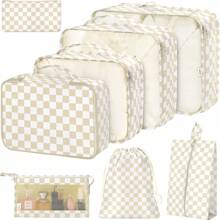 7-teiliges Polyester Reise-Aufbewahrungstascheset, minimalistischer Slogan-Grafik Gepäckpackorganisator für Reisezubehör, Herbstdekor für Zuhause, Reiseaufbewahrungstasche, Makeup-Tasche, Kosmetiktasche, Reise-Organizer, Makeup-Organizer mit großem Fassungsvermögen, Makeup-Koffer, für Lippenstifte, Pinsel, Hautpflege, Handy, Münzen, Kleinteile, für Zuhause, Geschenke, Urlaub und Feste wie Halloween, Weihnachten, multifunktional, Boho-Vibes