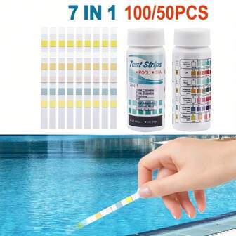 7-in-1 waterteststrips voor zwembaden en hot tubs, chloor-, broom-, pH-, alkaliteits-, trichloor- en hardheidstestkits voor hot tubs, zwembaden en spa's