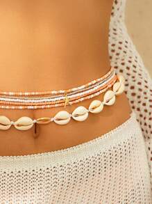 Set de 6 cadenas de cintura de metal con cuentas de turquesa vintage de estilo bohemio para mujeres de talla grande, decoradas con conchas de estrella de mar, estilo marino orgánico para verano y playa, accesorio de joyería para mujeres y niñas que puede combinarse con pantalones o faldas, ideal para San Valentín, Halloween y vacaciones