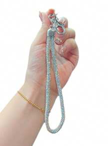 1 pieza Correa de teléfono/llavero/colgante de bolso/cadena de insignia con pedrería brillante y completamente enjoyado de moda, correa de muñeca duradera accesorio de coche, escuela