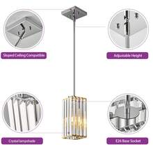 YQYYFC Modern Pendant Light Chrome Rectangle Pendant Lighting Mini Crystal Chandeliers Adjustable Pendant Light Fixture For Kitchen Island Dinning Room Living Room Corridor Bedroom(Chrome 1-Pack) - Chrome - 查看 6