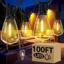 ST38 LED Outdoor String Lights 50/100FT, IP44 Waterproof, Patio Lights With 13/25 Edison Vintage Bulbs,1W/Bulb,Outside Hanging Lights Waterproof For Porch, Deck, Garden, Backyard, Balcony, 2700K Dimmable. - Xem 2
