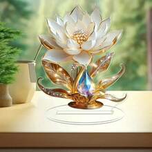 2D Flat Acrylic Elegant Floral Decoration - Used For Lotus Design, With Crystal Center Decoration, Suitable For Multifunctional Desktop Decoration In Homes,Thickness 0.2cm Cafes, And Offices - Ideal Holiday And Birthday Gifts Without Electricity Mother's Day Graduation Season Wedding Preferred - Color - View 5