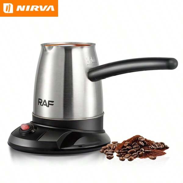 Nirva Nirva kompakte türkische Kaffeezubereiter - 600W, 500ml Edelstahl Elektrischer Topf für Espresso, griechischen & italienischen Kaffee, Tee, Milch - tragbar für Zuhause, Büro, Reisen