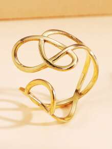 1pc Unique Asymmetrical Hollow Line Adjustable Stainless Steel Ring, Suitable For Women's Everyday, Holiday, Party Wear