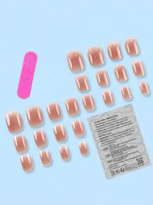Press On Nails Medium Square Spring And Summer Nude Pink Jelly Gel Nail Gel 24 Pieces Of Smooth Round Reusable False Nails Acrylic False Nails Nail Art Set Nail Supplies Nails