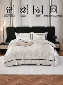 3pcs White Simple Solid Color & Small Ball Decor Duvet Cover Set (1 Duvet Cover + 2 Pillow Covers, No Filling), Daily Use Polyester Soft & Skin-Friendly, Suitable For Master Bedroom, Guest Room, All Seasons, Gift Choice