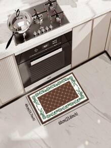 1 pezzo Tappetino da cucina in diatomite, con motivo a rombi verdi e marroni, design a grano, stile minimalista di lusso, che allevia la fatica in cucina, impermeabile e resistente allo sporco, spessore 3mm, personalizzabile, tappetino in silicone morbido e confortevole, con strato superiore in tessuto, strato intermedio in spugna e strato inferiore in gomma, adatto per cucina, bagno, ingresso, lavanderia