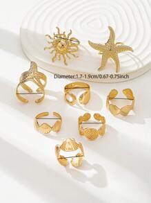 8 Stück goldene Seestern-Ringe, Spiraldesign Wirbel-Ringe Set, Damen Sommer gestapelte Ringe Pack, verstellbare Größe Ringe für Strand, Reise, Urlaub