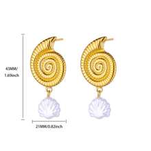 1 par de pendientes colgantes de acero inoxidable con forma de estrella de mar y concha para mujeres, con colgante de perla falsa, joyería de estética de verano para mujer