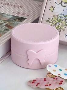 1 Stück kreative strukturierte Retro Schleife Pferd Schmuckkasten, eleganter hübscher Schmuckaufbewahrungskasten als Geschenk, Aufbewahrungsbox mit Schleifen-Pony-Form, runde Aufbewahrungsbox für Schmuck, tragbare Staubbox, perfekt für Schmuck und kleine Accessoires mit Herz-Stickerei Details, Schmuckkasten, Muttertagsgeschenkbox
