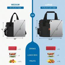 Local Shipping-Femuar Reusable Lunch Box For Men/Women - Insulated Lunch Bag Leakproof Lunchbox For Work Office Picnic Beach - Freezable Lunch Cooler Bag With Adjustable Shoulder Strap - Black - 黑色 - 查看 2