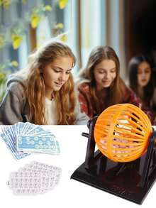 Nuevo juego clásico de mini bingo y lotería con máquina giratoria con 90 números y 12 tarjetas, para familias, fiestas, reuniones y juegos de bebida - Negro - Ver 2