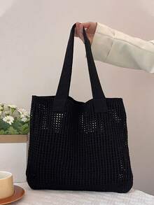 Summer Vacation Beach Bag, Large Capacity Shoulder Bag, Elegant Ladies' Fashion Shoulder Bag, Crochet Travel Bag, Travel Essential, Mother's Day Gift, Bridesmaid Gift Bag, College Student Lunch Bag, Business Women , Beach Bag - Beige - View 13