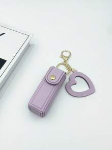 1pc Solid Color PU Leather Lipstick Holder (With Heart-Shaped Mirror) - Women's Makeup Keychain. Back To School Lipstick Holder With Heart-Shaped Mirror, Multiple Colors Available, Women's Makeup Bag, Heart-Shaped Bag Charm Fashion Keychain Pendant, Wallet, Handbag, Bag Accessory. Suitable For Parties, Weddings And Dances. Make Up Bag - White - View 15