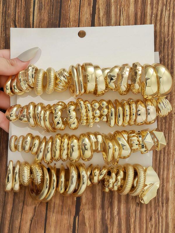 40 Pairs Minimalist Resin Stud Earrings Set, UV Coated Gold Color, Stylish Everyday Earrings