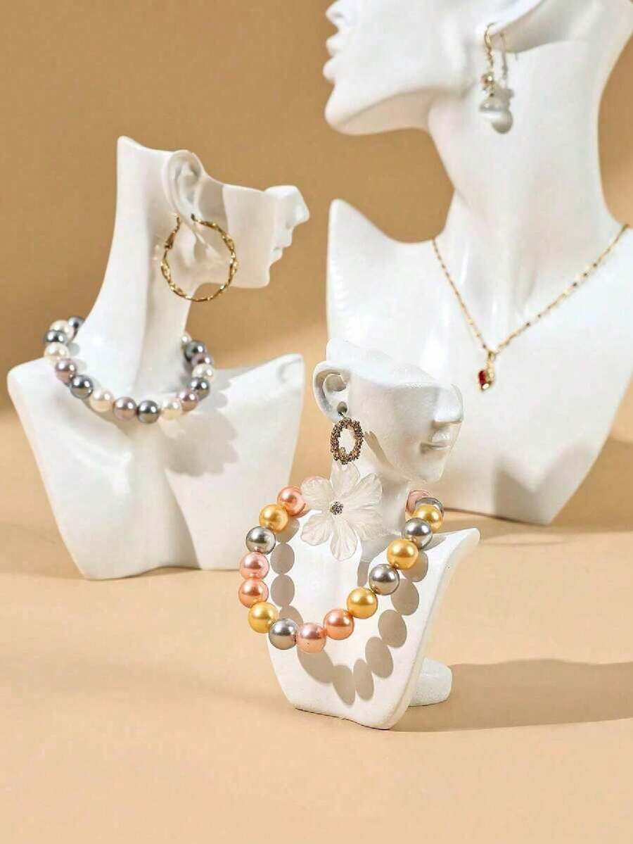 1个创意欧式树脂模特头首饰展示架，适合日常收纳耳环、项链、吊坠和其他女士配饰，可用于客厅或床头装饰，时尚美观，是晴天和旅行的理想之选，非常适合女性收纳、旅行和宿舍整理。 - 彩色 - 查看 1