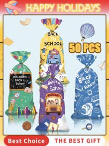 100/50 Stücke transparente Cellophan Süßigkeiten Geschenktüten, im Großpackung, mit Twist Verschlüssen, geeignet für Einschulungsparty Dekorationen, Willkommen zurück zur Schulbus Geburtstags Party Gastgeschenke