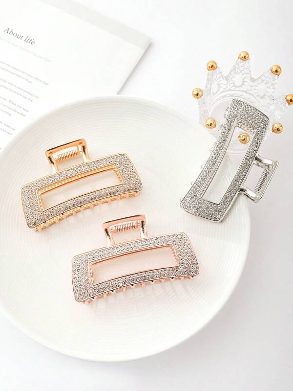 1pc Rhinestone Hollow Square Metal Hair Claw Clip, Rhinestone Hair Claw, Elegant & Chic Daily Hair Accessories For Women Fashion Hair Clips
