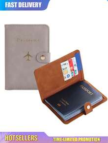 Doka PU Passport Holder - Snap Closure, Faux Leather Lining, Airplane Pattern Passport Cover, Minimalist Travel Accessory - Convenient For Storing Documents And Travel Supplies, Holiday Supplies, Travel Organizer, Travel Wallet, Passport Holder, Passport Wallet, Beach Holiday Bag, Summer Holiday, Back To School Supplies