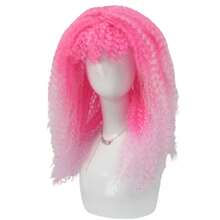 Peluca de fibra sintética Multicolor de pelo corto esponjoso degradado colorido a Día de los Inocentes de Navidad de Halloween J7AZ - Beige - Ver 11