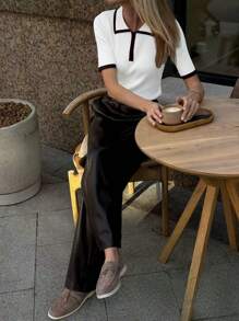 صيفي جديد للنساء -سترة كاجوال بياقة مكسورة الألوان وأكمام قصيرة- مناسبة للعمل/المكتب/العطلات