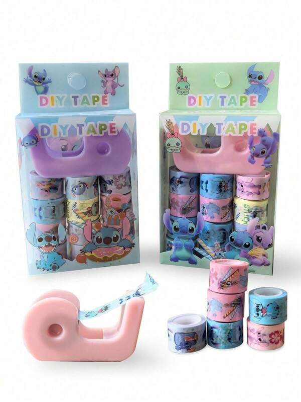 Disney 1Set Random Style Disneys Cute Cartoon Stitchs Mini Size Tapes And Tape Machine Kit Creative Handbook Decoration DIY Stickers Office Stationery Perfect Back-To-School(Some Parts May Be Random)