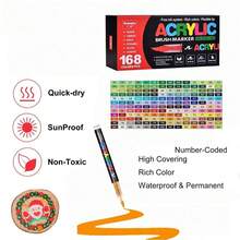 240/168/120/72/60/48/36/24/12 Color Direct Liquid Acrylic Marker Pens, Students Use Art Professional Drawing Drawing Color Soft-Head Marker Stackable Diy Graffiti Coloring Book Coloring Pen Can Draw Glass Stone Waterproof Body Painting Brush Christmas Gift, Back To School Gifts - Multicolor - View 14