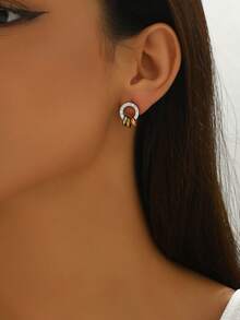 1pair Three-Layered Roman Numeral Circle Earrings With Titanium Steel, Korean Style Fashionable And Minimalist Ear Accessories - Silver - View 4