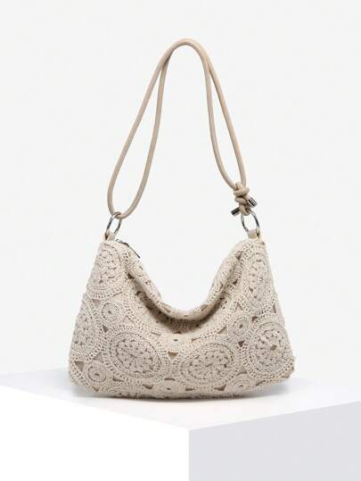 1 szt. Damska torba retro minimalistyczna, swobodna, wakacyjna, szydełkowa, tkana, duża pojemność, torba typu bagietka, odpowiednia na wycieczki, randki, wakacje