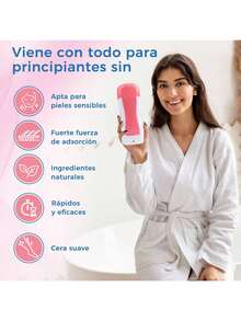 Kit de Cera Roll on Para Depilación, con Tiras de Cera y Calentador de Cera Roll on Con Tiras de Papel para Mujeres y Hombres - rosa - Ver 5