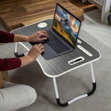 Foldable Computer Desk For Couch - Laptop Stand W/Cooling Fan, Eye-Care Light & Storage Drawer - Black - View 4