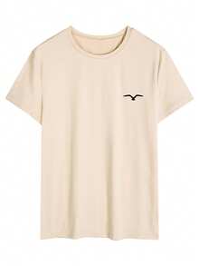 Men's Casual Seagull Print Short Sleeve T-Shirt, Summer - Apricot - View 2