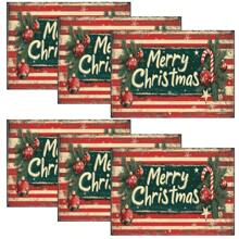 4/6 Stücke Weihnachtsbaum Tischsets, mit roten, weißen und karierten Mustern, robustes Material, geeignet für Küche, Esszimmer, Innen-/Außen Feiertagsdekoration, Thanksgiving und Weihnachten