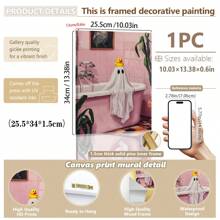 1pc, Canvas Wall Art, Framed Art Decor, Waterproof, Vintage Pink Bow Spooky, Halloween Children's Room Decor, Spooky In Pink Bathtub, Edgy Fashion Home Decor, Cute And Charming Spooky Paintings, Fall Decor, Halloween Decor, Room Decor, Dorm Room Decor, Bedroom Home, Wall Decor, Back To School Decor, School Dorm Decor, Bathroom Decor