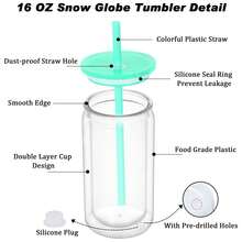 Paquete de 8 tumblers tipo globo de nieve de pared doble de 16 onzas, tazas de frascos de albañil con glitter DIY con tapa, pajita y tapón de silicona - Lavar a mano, libres de BPA y PVC, botellas de agua de plástico ligero para Halloween y Acción de Gracias - Multicolor - Ver 10