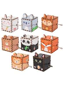 1 Set Caja de música de madera con motivos animales, adorno de escritorio para estudiantes, caja de música manual DIY, regalo de cumpleaños para niños de 1 a 3 años