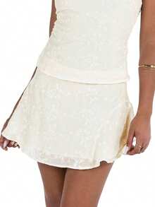 Women's Lace Mini Skirts Casual Low Waist Solid Color Short Skirts Summer A-Line Skirts - Beige - View 3