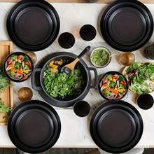 32/16pcs Wheat Straw Dinnerware Sets, Plates And Bowls Sets For 8, Black Plastic Dinnerware Sets, Microwave Dishwasher Plates, Dishes Set For 8 For Valentine'S Day, Durable Party Tableware Kit For Gifts  Brand: AYD - 黑色 - 查看 9