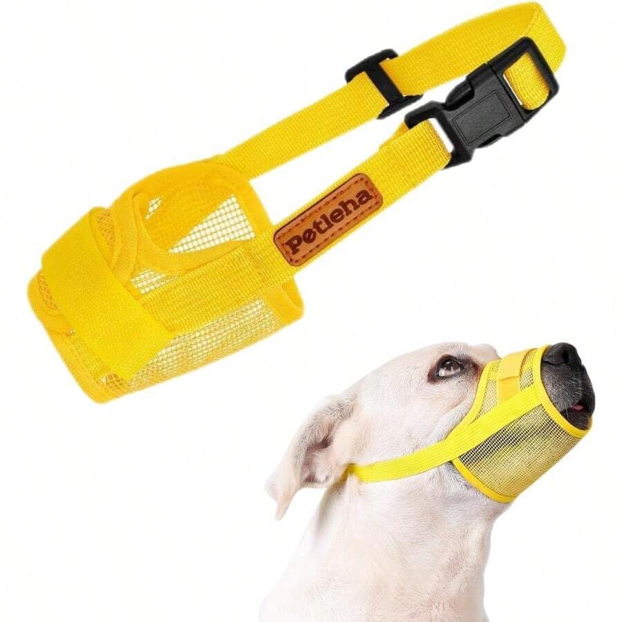 Dog Muzzle For Small Dogs Soft Cotton Mesh Adjustable Breathable Muzzle For Biting Barking Grooming Vet Visits Training Lightweight Comfortable Fit S - Yellow - View 1