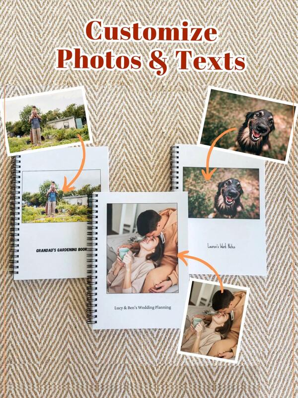 1 pezzo Taccuino personalizzato con foto e testo - Copertina personalizzata con spirale, in grado di aggiungere foto e testo, adatto per organizzatori di matrimoni, diari di giardinaggio, appunti sugli animali domestici, registri quotidiani o commemorazioni di regali, regali personalizzati, decorazioni natalizie, regali perfetti per il back to school