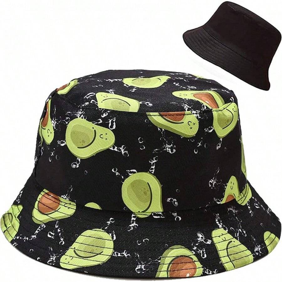 Reversible Bucket Hat For Women, Cute Beach Fisherman Style - Avocado Black - View 1