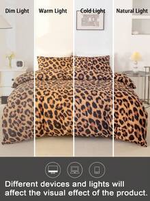 3pcs Leopard Print Bedding Set, Soft & Skin-Friendly Bed Linens, Includes 1 Duvet Cover & 2 Pillowcases - Multicolor - View 9