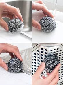 24 Pack Steel Wool Scrubber, Metal Kitchen Scrubbing Sponges, Dishwashing Scouring Pads Heavy Duty, Premium Stainless Steel Scrubbers For Cleaning Dishes Pots And Pans Bathroom Oven (Sliver)